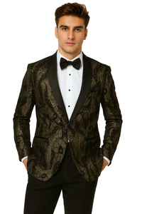 Men'S Black/Gold Polyester Slim Fit Blazer