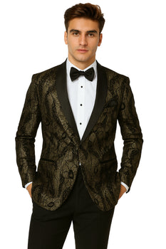 Men'S Black/Gold Polyester Slim Fit Blazer - Image 7