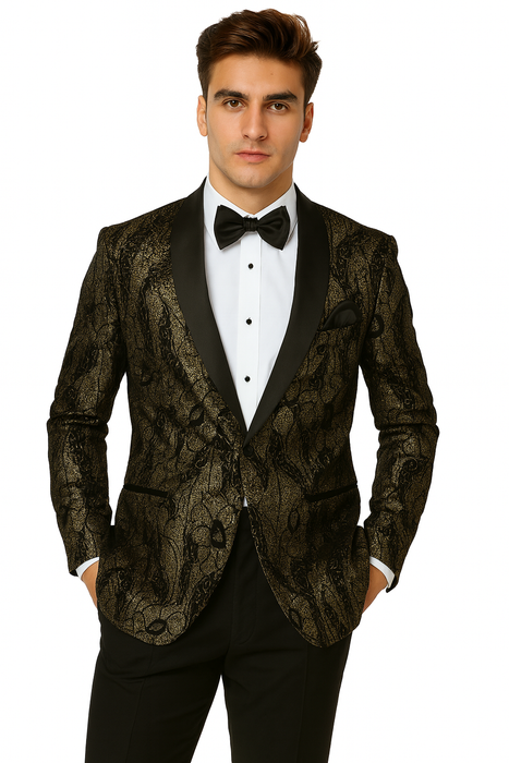 Men'S Black/Gold Polyester Slim Fit Blazer