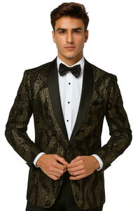 Men'S Black/Gold Polyester Slim Fit Blazer