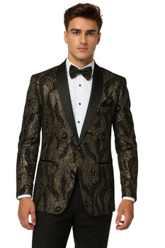 Men'S Black/Gold Polyester Slim Fit Blazer