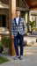 Mens Blue and White - Royal Plaid Tuxedo Suit Set – Checkered Prom Suit with Navy Pants Christmas Holiday New Year Jacket