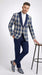 Mens Blue and White - Royal Plaid Tuxedo Suit Set – Checkered Prom Suit with Navy Pants Christmas Holiday New Year Jacket