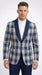 Mens Blue and White - Royal Plaid Tuxedo Suit Set – Checkered Prom Suit with Navy Pants Christmas Holiday New Year Jacket