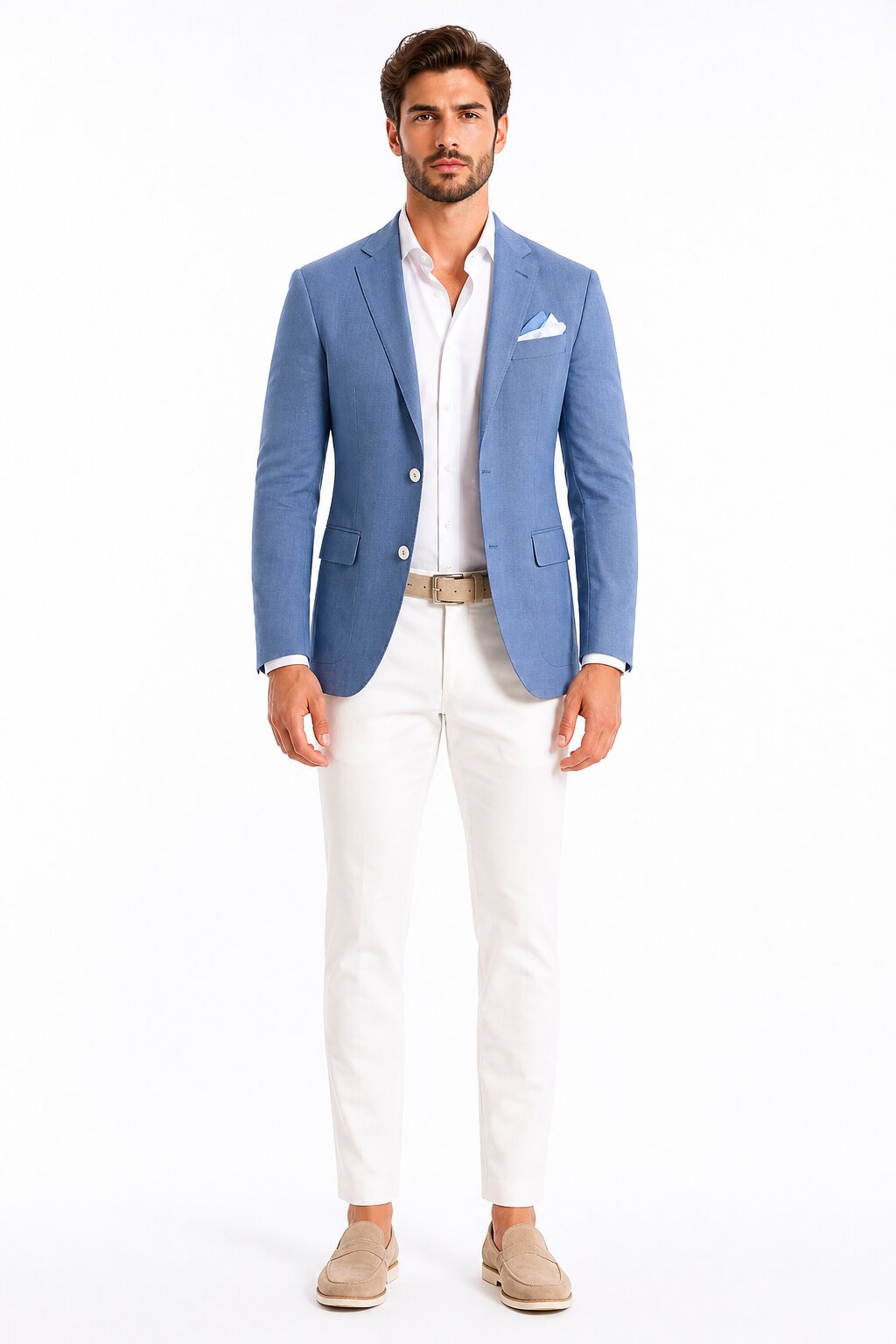 Men'S Blue One Chest Pocket Beach Weddings Attire Suit
