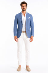 Men'S Blue One Chest Pocket Beach Weddings Attire Suit