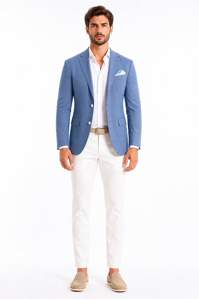 Men'S Blue One Chest Pocket Beach Weddings Attire Suit