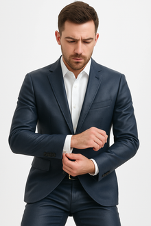 Mens Blue Slim Fit Faux Leather Suit – 1 Button Notch Lapel