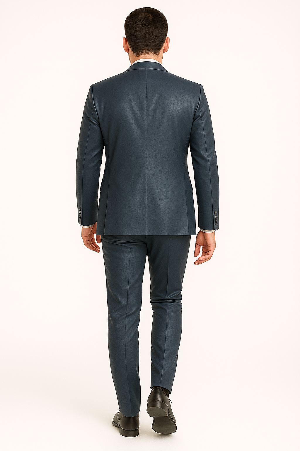 Mens Blue Slim Fit Faux Leather Suit – 1 Button Notch Lapel - Image 6