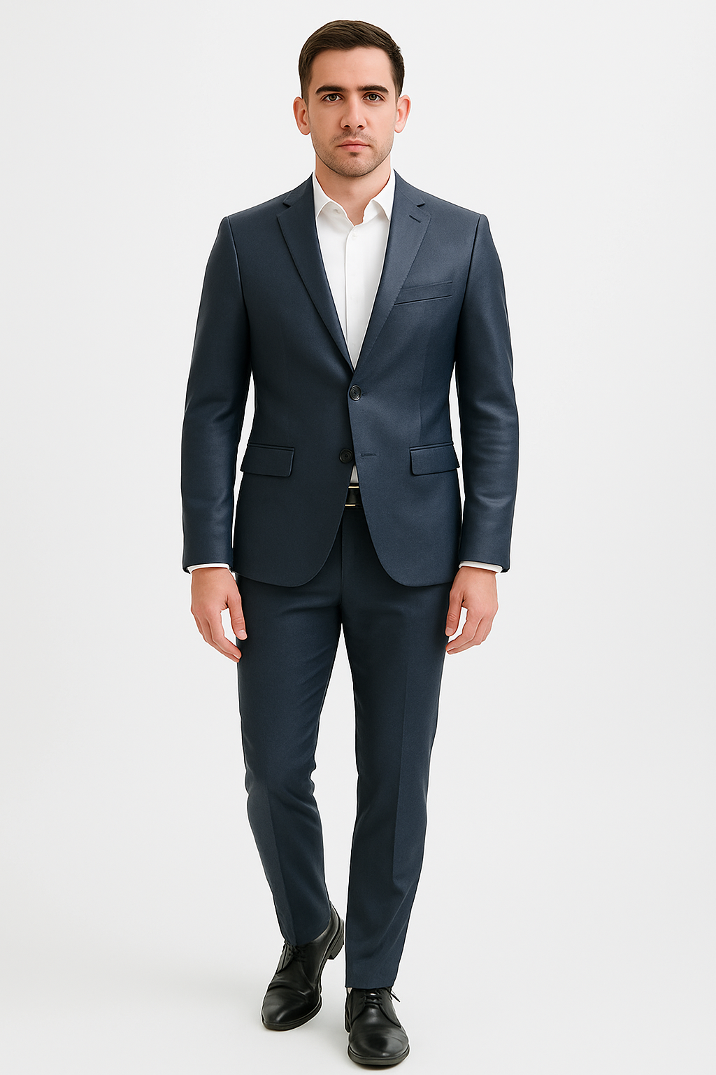 Mens Blue Slim Fit Faux Leather Suit – 1 Button Notch Lapel - Image 10