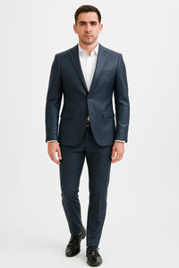 Mens Blue Slim Fit Faux Leather Suit – 1 Button Notch Lapel