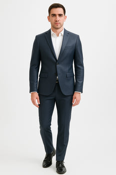 Mens Blue Slim Fit Faux Leather Suit – 1 Button Notch Lapel - Image 10