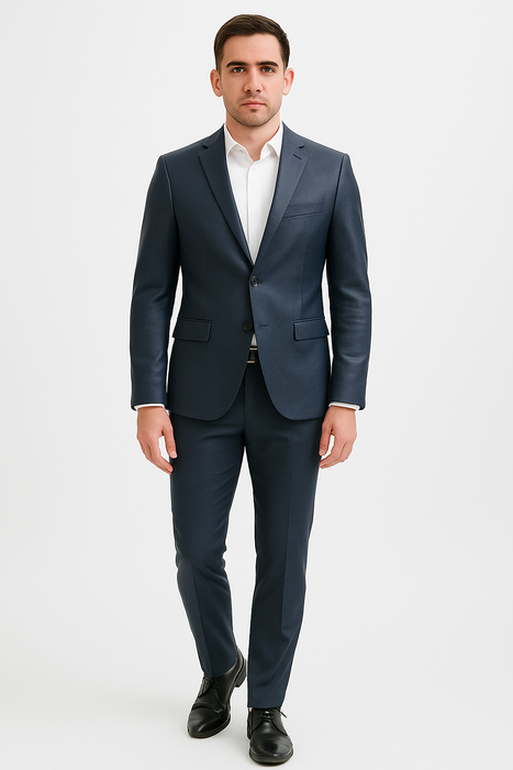 Mens Blue Slim Fit Faux Leather Suit – 1 Button Notch Lapel
