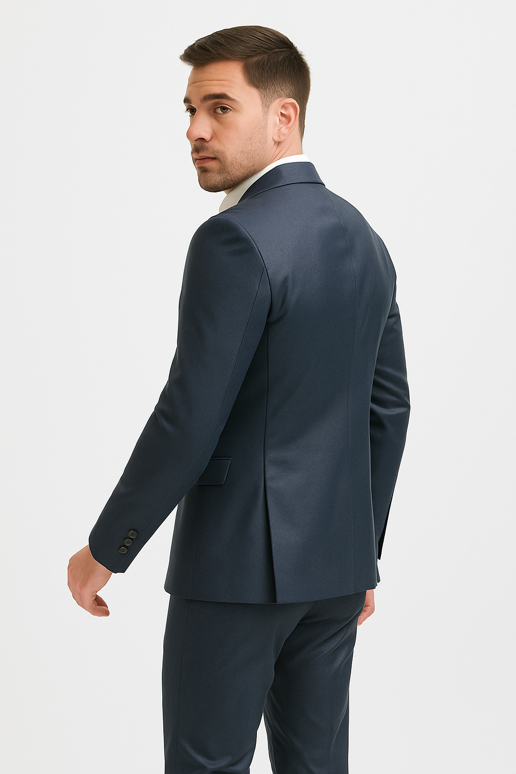 Mens Blue Slim Fit Faux Leather Suit – 1 Button Notch Lapel - Image 11
