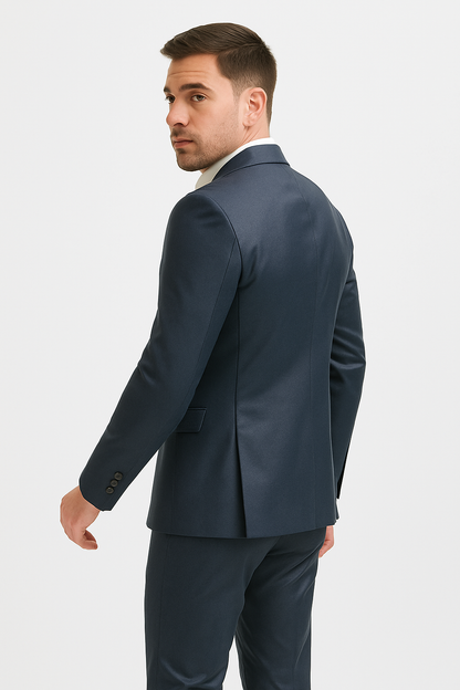 Mens Blue Slim Fit Faux Leather Suit – 1 Button Notch Lapel - Image 11