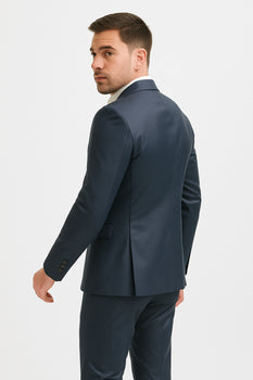 Mens Blue Slim Fit Faux Leather Suit – 1 Button Notch Lapel - Image 11