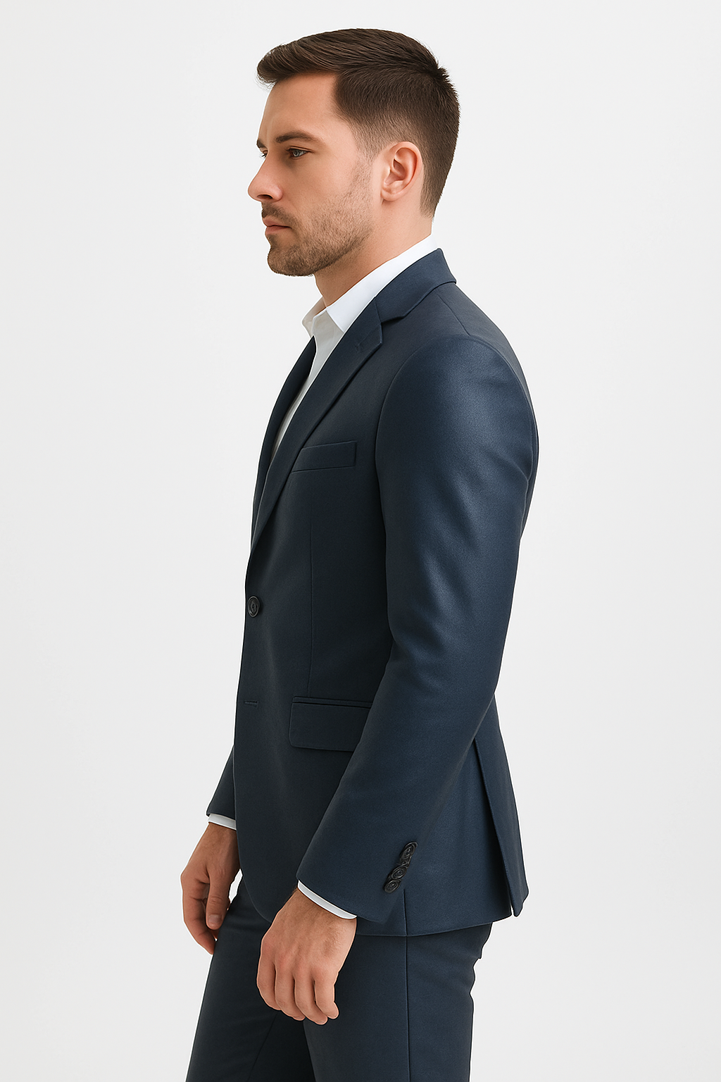 Mens Blue Slim Fit Faux Leather Suit – 1 Button Notch Lapel - Image 12