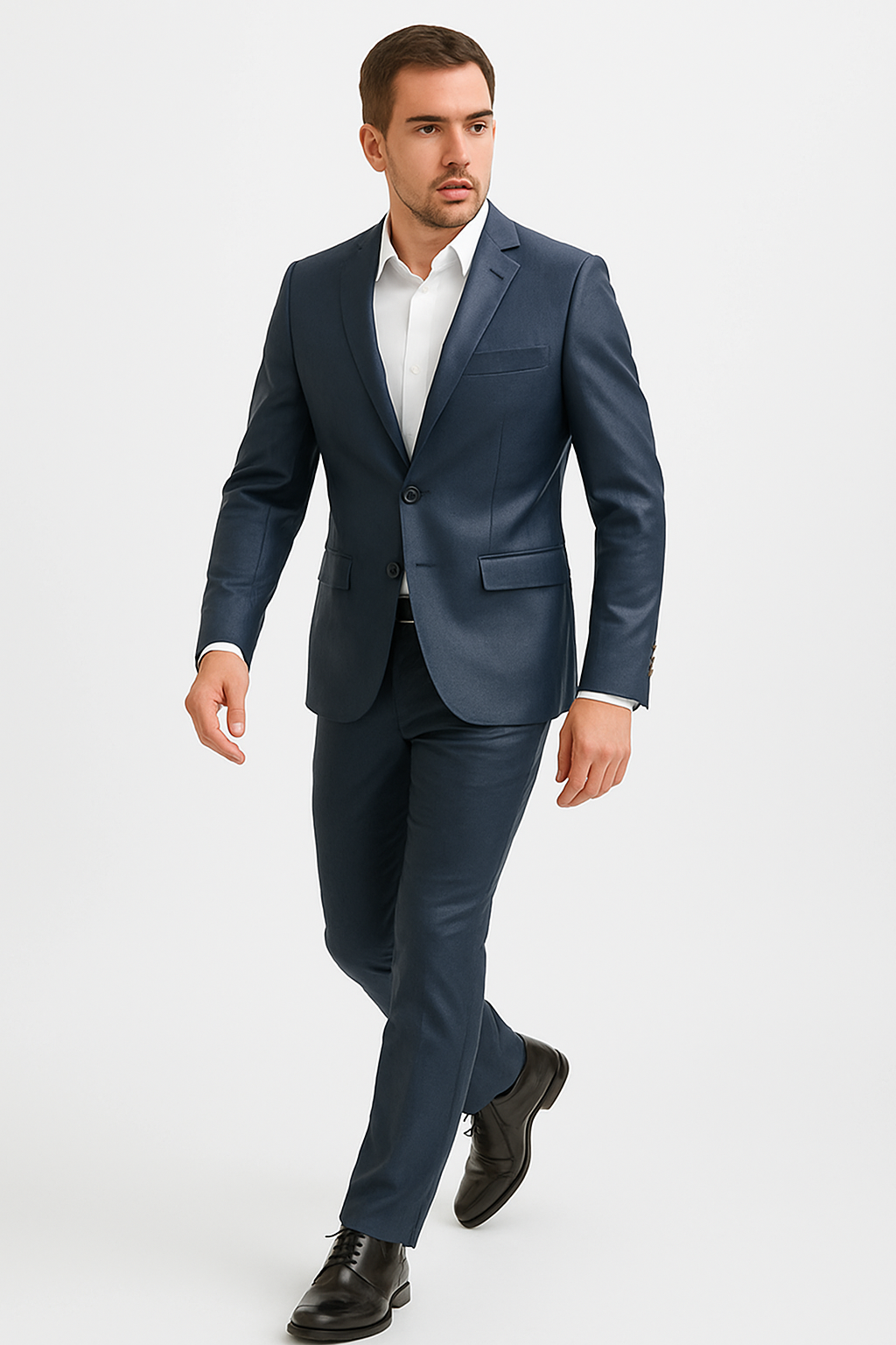 Mens Blue Slim Fit Faux Leather Suit – 1 Button Notch Lapel - Image 13