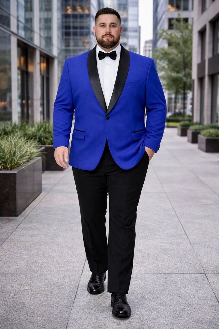 Mens Big and Tall Blazer - Blue Plus Size Tuxedo Jacket - Image 7