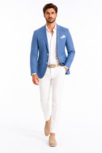 Men'S Blue One Chest Pocket Beach Weddings Attire Suit