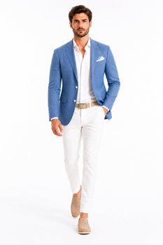 Men'S Blue One Chest Pocket Beach Weddings Attire Suit