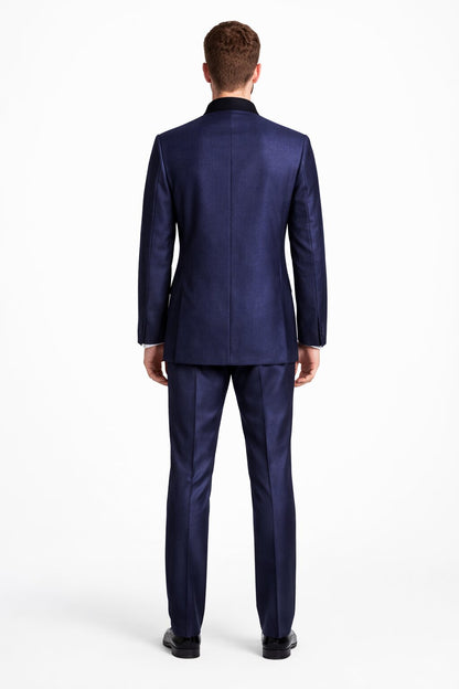 Wedding Groom Suit - Prom Tuxedo Suit - No Collar Weddig Tuxedo - Blue