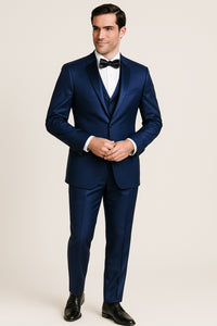 Mens Modern Fit Shiny Sharkskin Suit in Purple