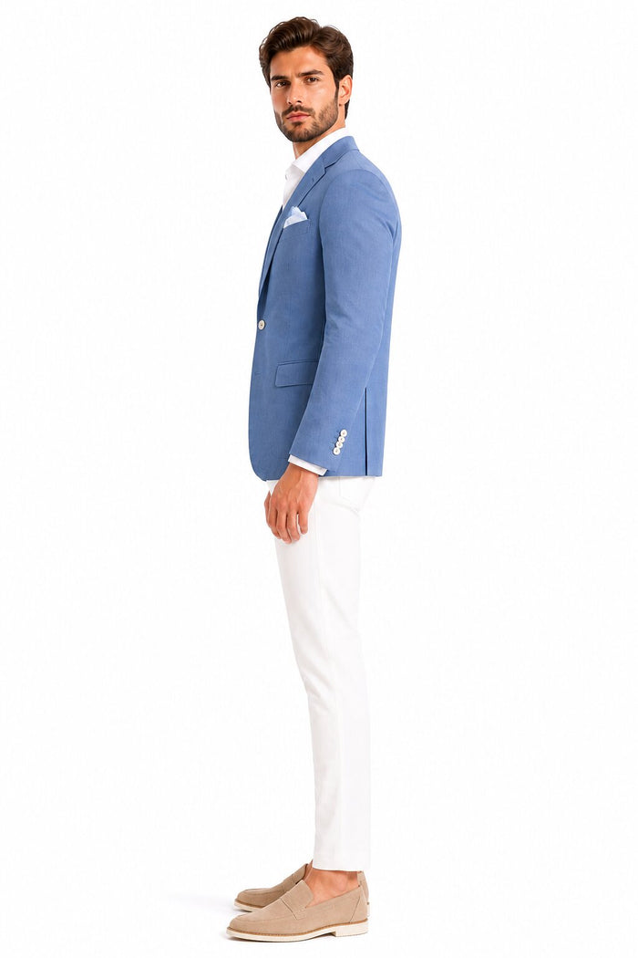 Men'S Blue One Chest Pocket Beach Weddings Attire Suit