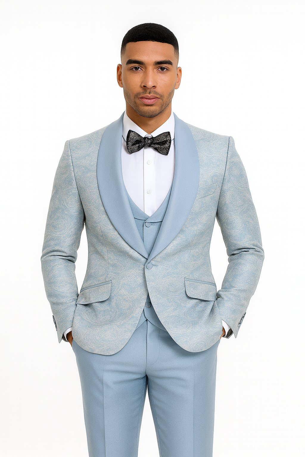 2025 Prom Special Blue Tuxedo Suit w/ Double-Breasted Vest by Tazzio - Image 2