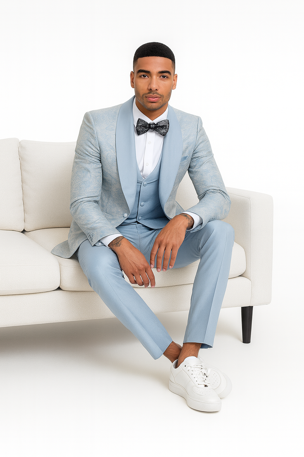 2025 Prom Special Blue Tuxedo Suit w/ Double-Breasted Vest by Tazzio - Image 9