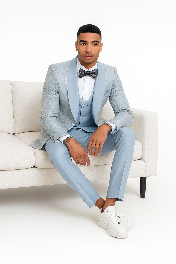 2025 Prom Special Blue Tuxedo Suit w/ Double-Breasted Vest by Tazzio - Image 9