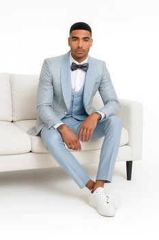 2025 Prom Special Blue Tuxedo Suit w/ Double-Breasted Vest by Tazzio - Image 9