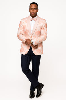 Mens Paisley Jeweled Shawl Prom Tuxedo in Blush Pink