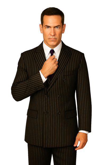 1920s Gangster Custom - Black Bold Gangster Pinstripe Suit - Image 2