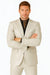 Mens Bone Slim Fit Faux Leather Suit – 1 Button Notch Lapel