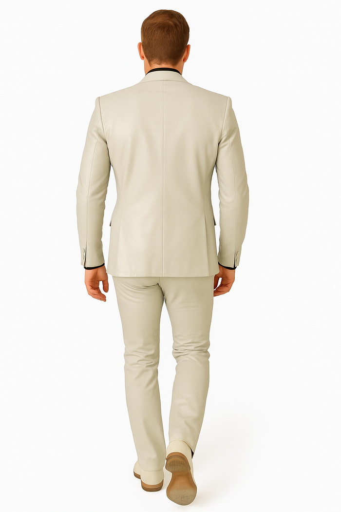 Mens Bone Slim Fit Faux Leather Suit – 1 Button Notch Lapel - Image 6
