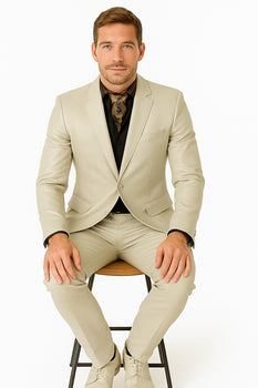 Mens Bone Slim Fit Faux Leather Suit – 1 Button Notch Lapel - Image 13
