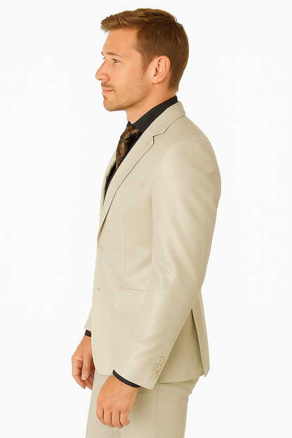 Mens Bone Slim Fit Faux Leather Suit – 1 Button Notch Lapel - Image 11