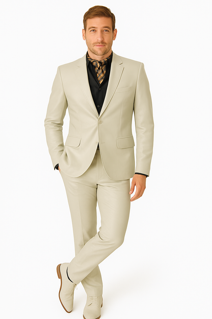 Mens Bone Slim Fit Faux Leather Suit – 1 Button Notch Lapel - Image 9