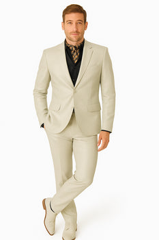 Mens Bone Slim Fit Faux Leather Suit – 1 Button Notch Lapel - Image 9