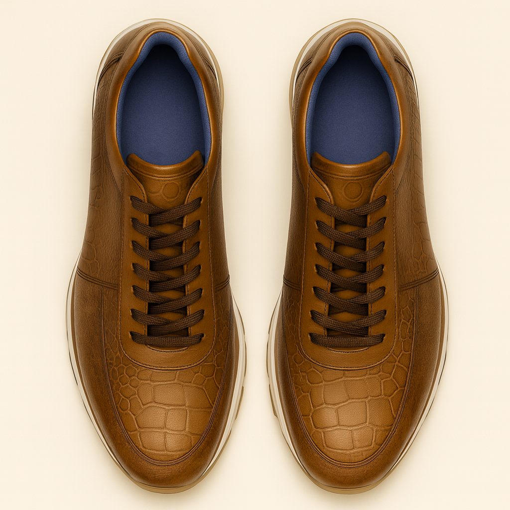 Belvedere Todd Men's Shoes Antique Brandy Exotic Genuine Ostrich Casual Sneakers - Image 2