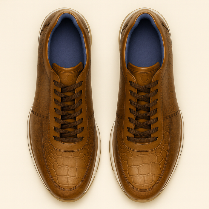 Belvedere Todd Men's Shoes Antique Brandy Exotic Genuine Ostrich Casual Sneakers - Image 2