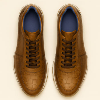 Belvedere Todd Men's Shoes Antique Brandy Exotic Genuine Ostrich Casual Sneakers - Image 2