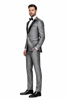 Mens Sharkskin Suits Mens Unique Bright Tuxedo Suits Vested 3 Pieces black lapel Shiny Flashy Sharskin Silver - Three Piece Suit