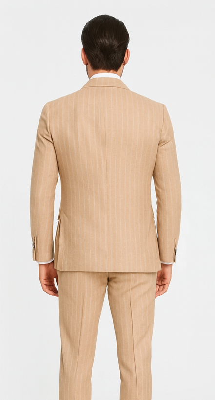Mens "Bronze - Tan Pinstripe - Camel" Double Breasted Pinstripe Suit - Flat Front Pant - Image 2