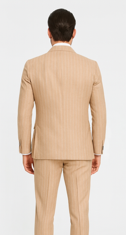 Mens "Bronze - Tan Pinstripe - Camel" Double Breasted Pinstripe Suit - Flat Front Pant - Image 2