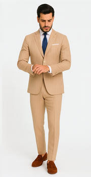 Mens "Bronze - Tan Pinstripe - Camel" Double Breasted Pinstripe Suit - Flat Front Pant - Image 6