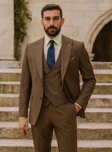 Men’s Classic Brown Three-Piece Suit – Business & Wedding Wear