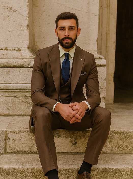 Men’s Classic Brown Three-Piece Suit – Business & Wedding Wear