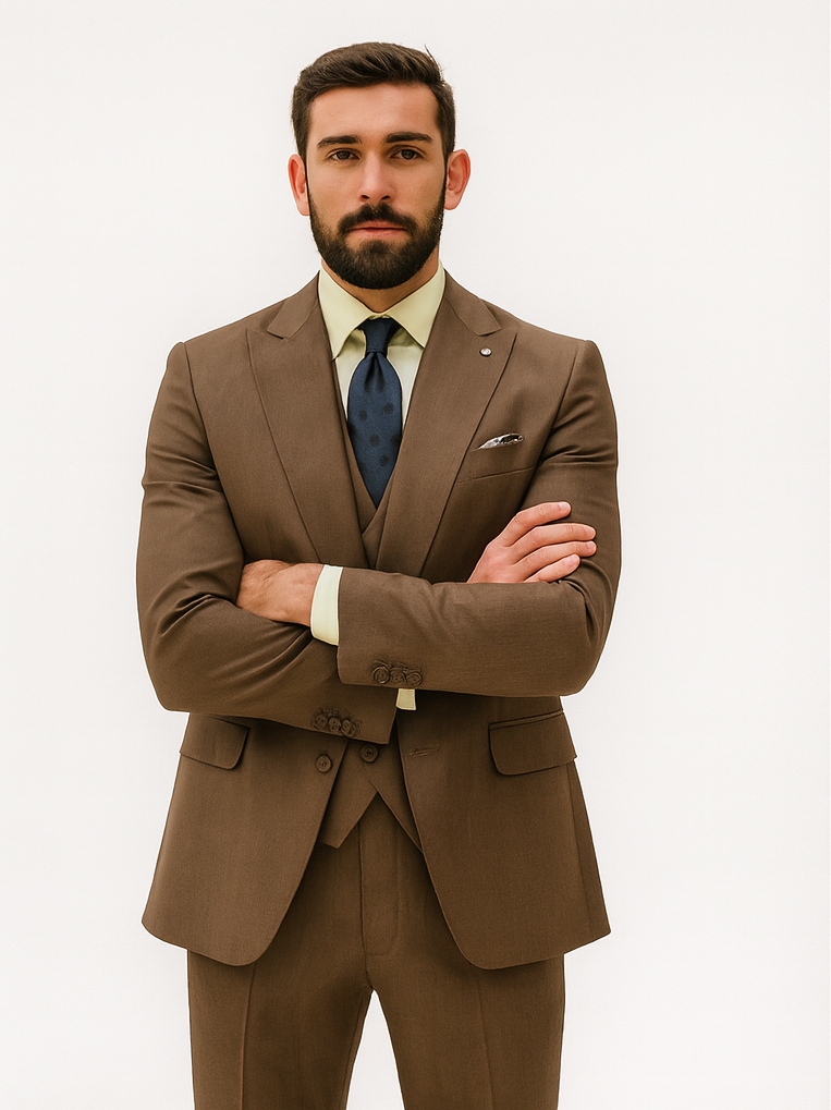 Men’s Classic Brown Three-Piece Suit – Business & Wedding Wear